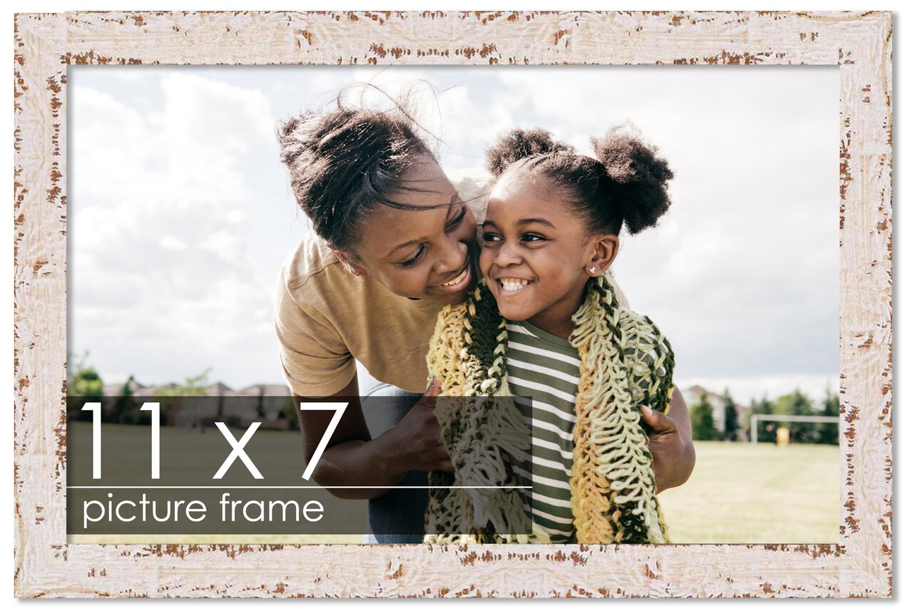 Photo Size Shabby Chic White Picture Frame - UV Acrylic, Foam Board Backing, Hanging Hardware